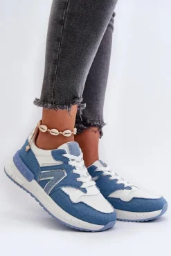 Jeansowe Sneakersy Damskie Z Eko Skóry Niebieskie Vinelli