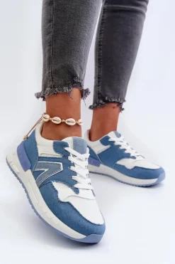 Jeansowe Sneakersy Damskie Z Eko Skóry Niebieskie Vinelli