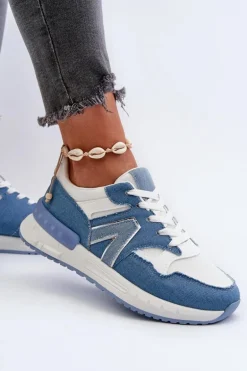 Jeansowe Sneakersy Damskie Z Eko Skóry Niebieskie Vinelli