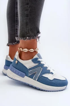 Jeansowe Sneakersy Damskie Z Eko Skóry Niebieskie Vinelli