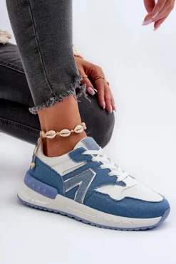 Jeansowe Sneakersy Damskie Z Eko Skóry Niebieskie Vinelli