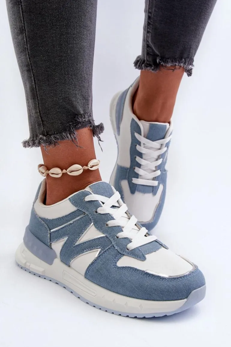 Jeansowe Sneakersy Damskie Z Eko Skóry Niebieskie Kaimans