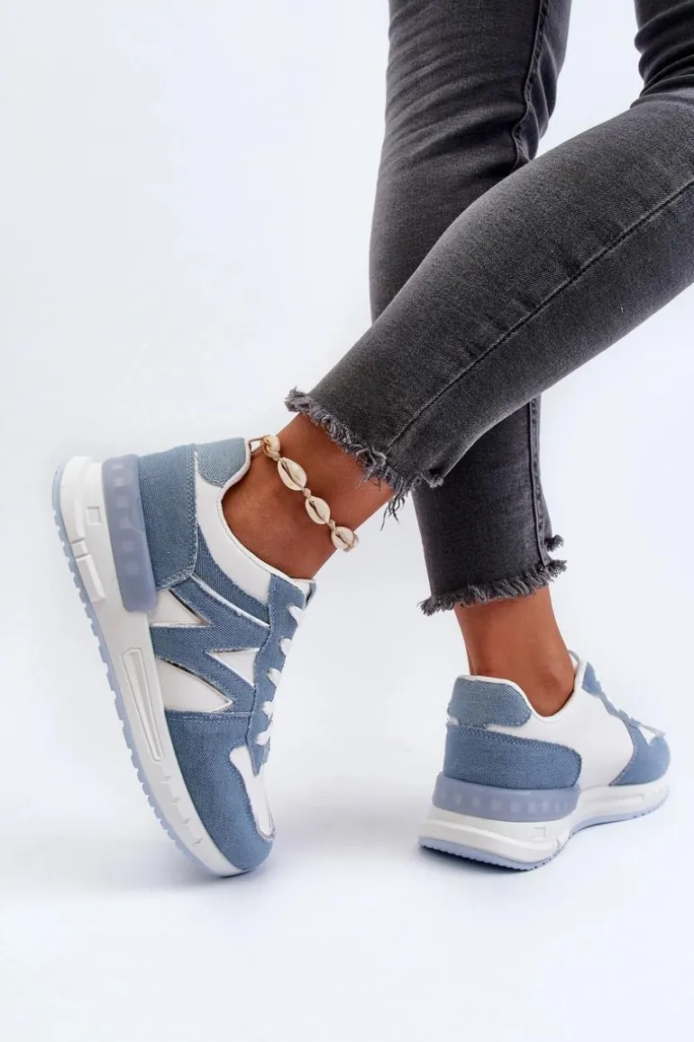 Jeansowe Sneakersy Damskie Z Eko Skóry Niebieskie Kaimans
