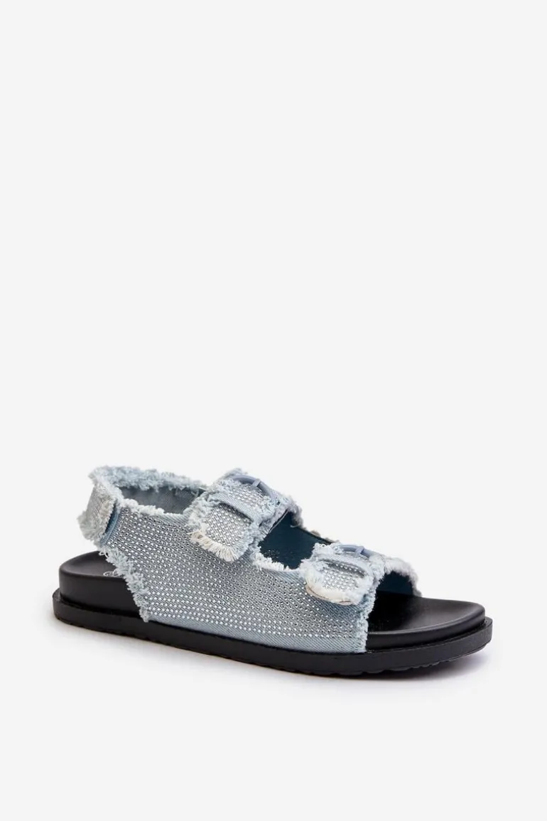 Jeansowe Zdobione Sandały Damskie Niebieskie Irmale