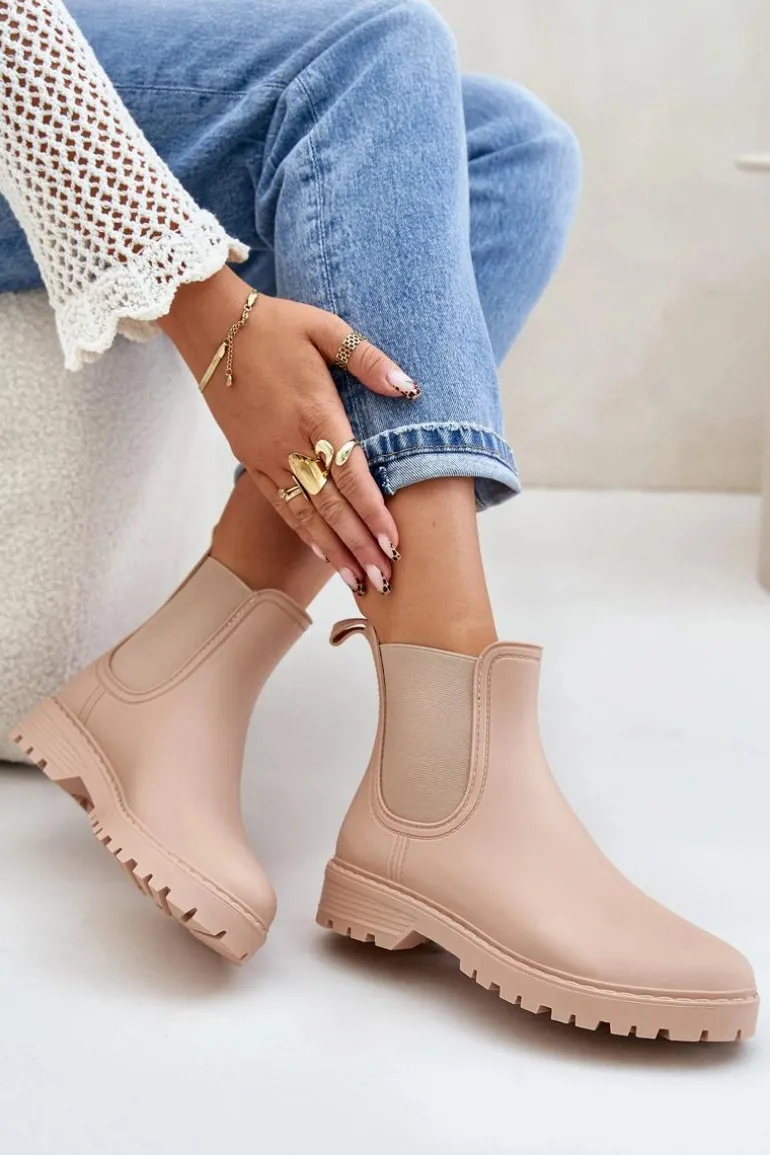 Kalosze Damskie Z Elastycznymi Wstawkami Beżowe Ciariel