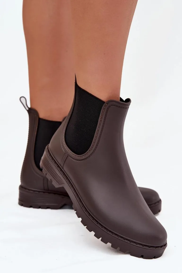 Kalosze Damskie Z Elastycznymi Wstawkami Czekoladowe Ciariel