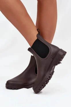 Kalosze Damskie Z Elastycznymi Wstawkami Czekoladowe Ciariel