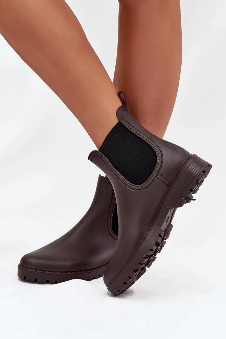 Kalosze Damskie Z Elastycznymi Wstawkami Czekoladowe Ciariel