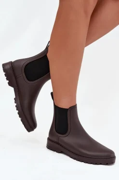 Kalosze Damskie Z Elastycznymi Wstawkami Czekoladowe Ciariel