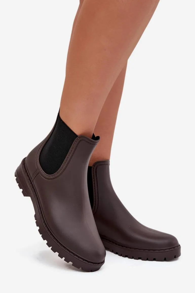 Kalosze Damskie Z Elastycznymi Wstawkami Czekoladowe Ciariel