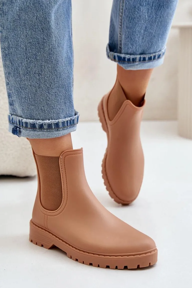 Kalosze Damskie Z Elastycznymi Wstawkami Brązowe Ciariel