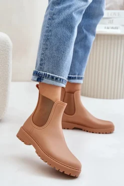 Kalosze Damskie Z Elastycznymi Wstawkami Brązowe Ciariel