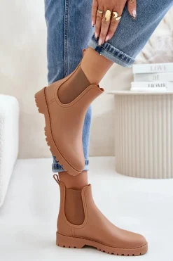 Kalosze Damskie Z Elastycznymi Wstawkami Brązowe Ciariel