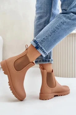 Kalosze Damskie Z Elastycznymi Wstawkami Brązowe Ciariel