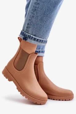 Kalosze Damskie Z Elastycznymi Wstawkami Brązowe Ciariel