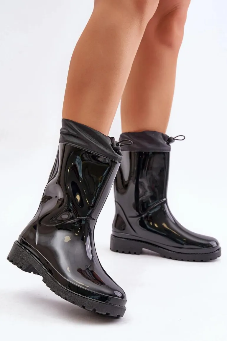 Kalosze Damskie Ze Ściągaczem Czarne Ellatiel