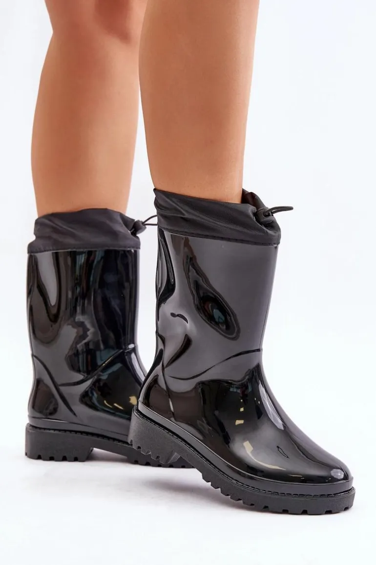 Kalosze Damskie Ze Ściągaczem Czarne Ellatiel