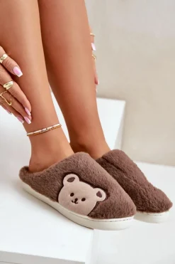 Kapcie Damskie Futrzane Z Misiem Brązowe Fiorinella