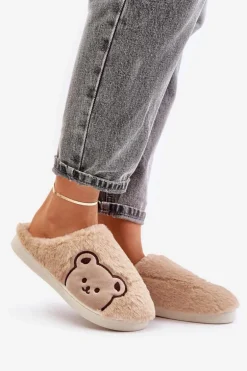 Kapcie Damskie Futrzane Z Misiem Beżowe Fiorinella