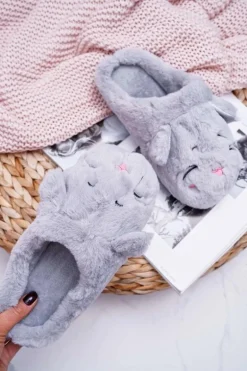 Kapcie Damskie Kotki z Uszami Szare Sleppyhead