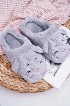 Kapcie Damskie Kotki z Uszami Szare Sleppyhead