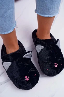 Kapcie Damskie Kotki z Uszami Czarne Sleppyhead