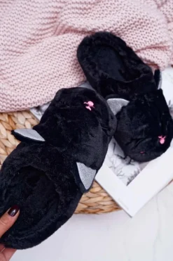 Kapcie Damskie Kotki z Uszami Czarne Sleppyhead