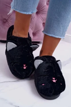 Kapcie Damskie Kotki z Uszami Czarne Sleppyhead