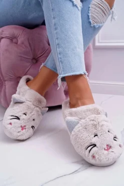 Kapcie Damskie Kotki z Uszami Białe Sleppyhead