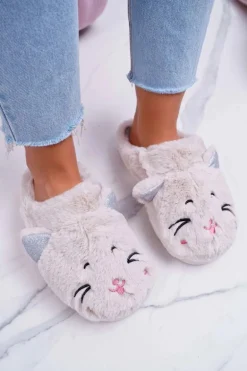 Kapcie Damskie Kotki z Uszami Białe Sleppyhead