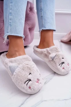 Kapcie Damskie Kotki z Uszami Białe Sleppyhead