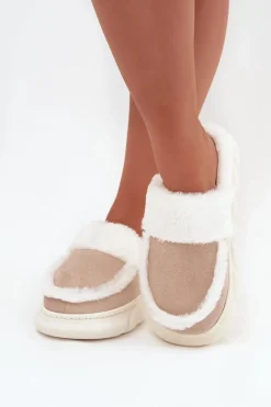 Kapcie Damskie Na Grubej Podeszwie Z Futerkiem Vinceza 19952 Beżowe