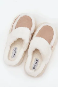 Kapcie Damskie Na Grubej Podeszwie Z Futerkiem Vinceza 19952 Beżowe