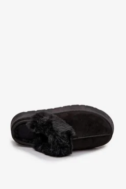 Kapcie Damskie Na Platformie Z Futerkiem Czarne Linaris