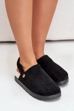 Kapcie Damskie Na Platformie Ocieplane Futerkiem Typu Baranek Czarne Sanilora