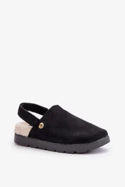 Kapcie Damskie Na Platformie Ocieplane Futerkiem Typu Baranek Czarne Sanilora