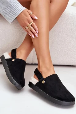 Kapcie Damskie Na Platformie Ocieplane Futerkiem Typu Baranek Czarne Sanilora