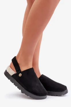 Kapcie Damskie Na Platformie Ocieplane Futerkiem Typu Baranek Czarne Sanilora