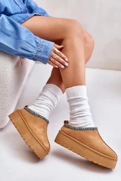 Kapcie Damskie Na Platformie Z Haftem Camel Neroma