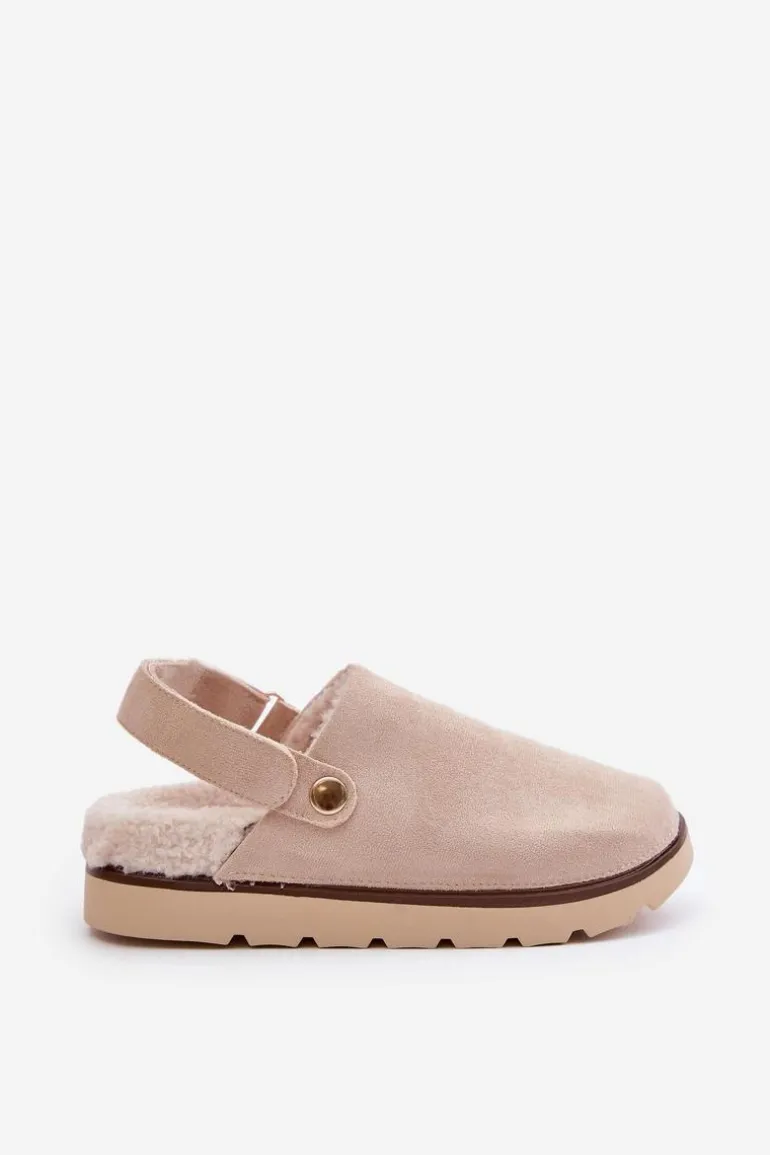 Kapcie Damskie Na Platformie Ocieplane Futerkiem Typu Baranek Beżowe Sanilora