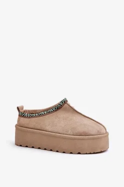 Kapcie Damskie Na Platformie Z Haftem Beżowe Neroma