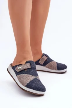 Kapcie Damskie Profilaktyczne Inblu CT000032 Szaro-Granatowe