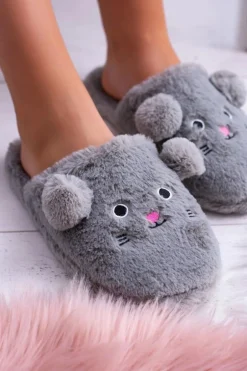 Kapcie Damskie SOXO Myszki z Uszami Szare