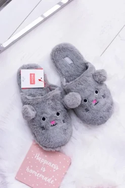 Kapcie Damskie SOXO Myszki z Uszami Szare