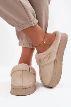 Kapcie Damskie Z Futerkiem Jasnobeżowe Parisse