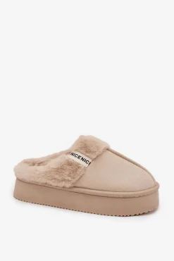 Kapcie Damskie Z Futerkiem Jasnobeżowe Parisse