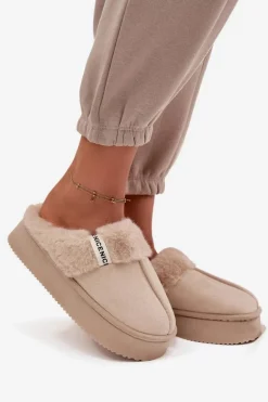 Kapcie Damskie Z Futerkiem Jasnobeżowe Parisse