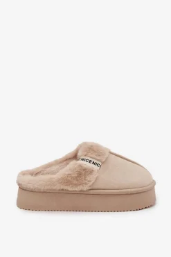 Kapcie Damskie Z Futerkiem Jasnobeżowe Parisse