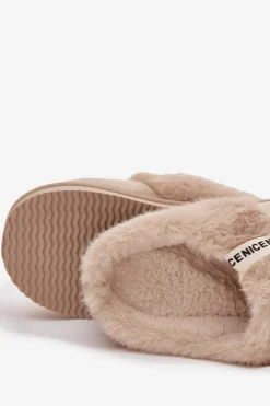 Kapcie Damskie Z Futerkiem Jasnobeżowe Parisse