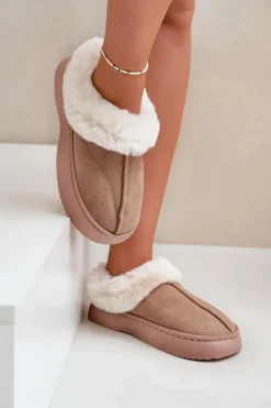 Kapcie Damskie Z Futerkiem Beżowe Zinntia